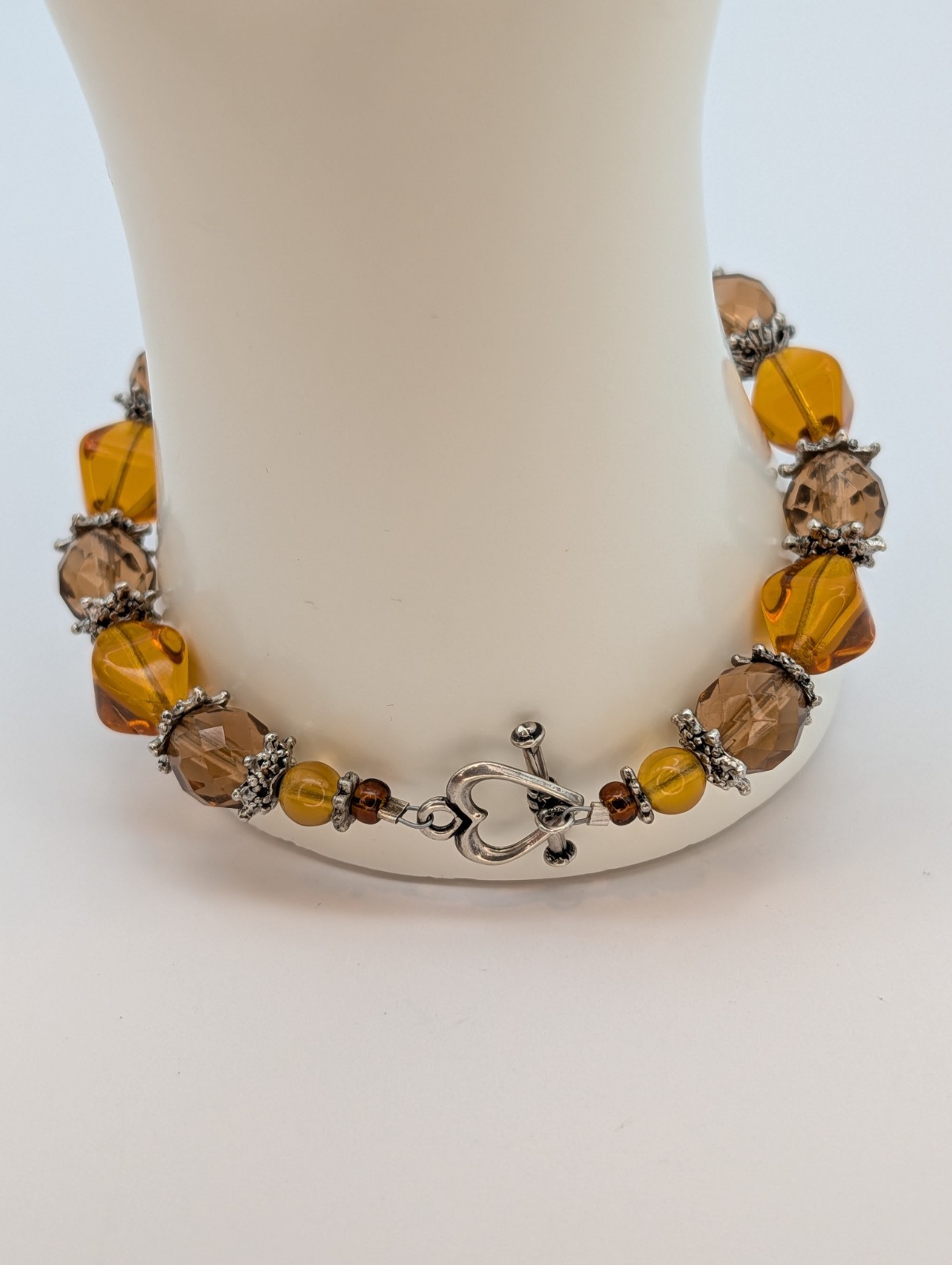 Art Glass Sunflower Beaded Bracelet With 925 Sterling Silver Toggle Clasp 7.5″