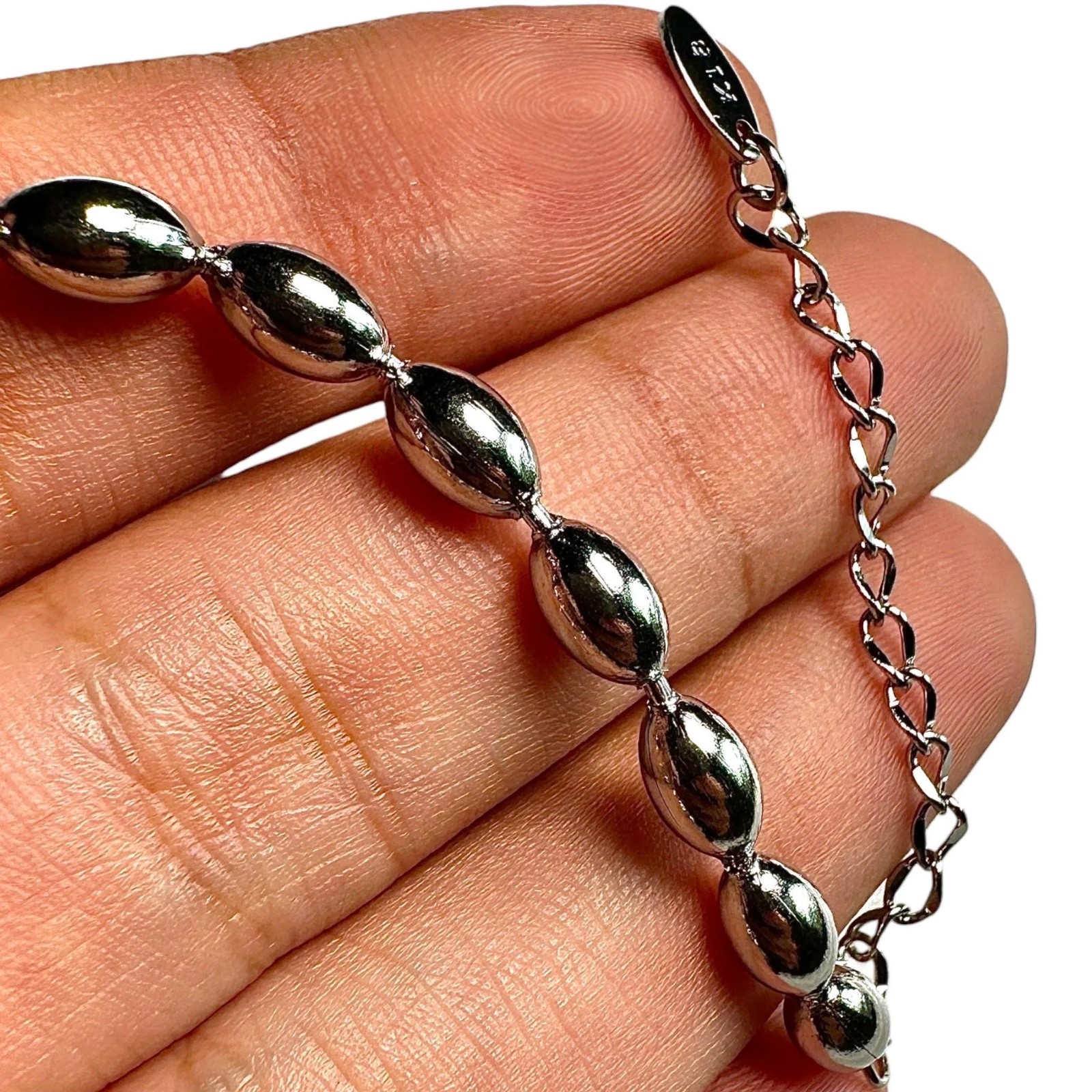 Stainless Steel Bead Bracelet 5mm Silver Adjustable 6.3-8.3in