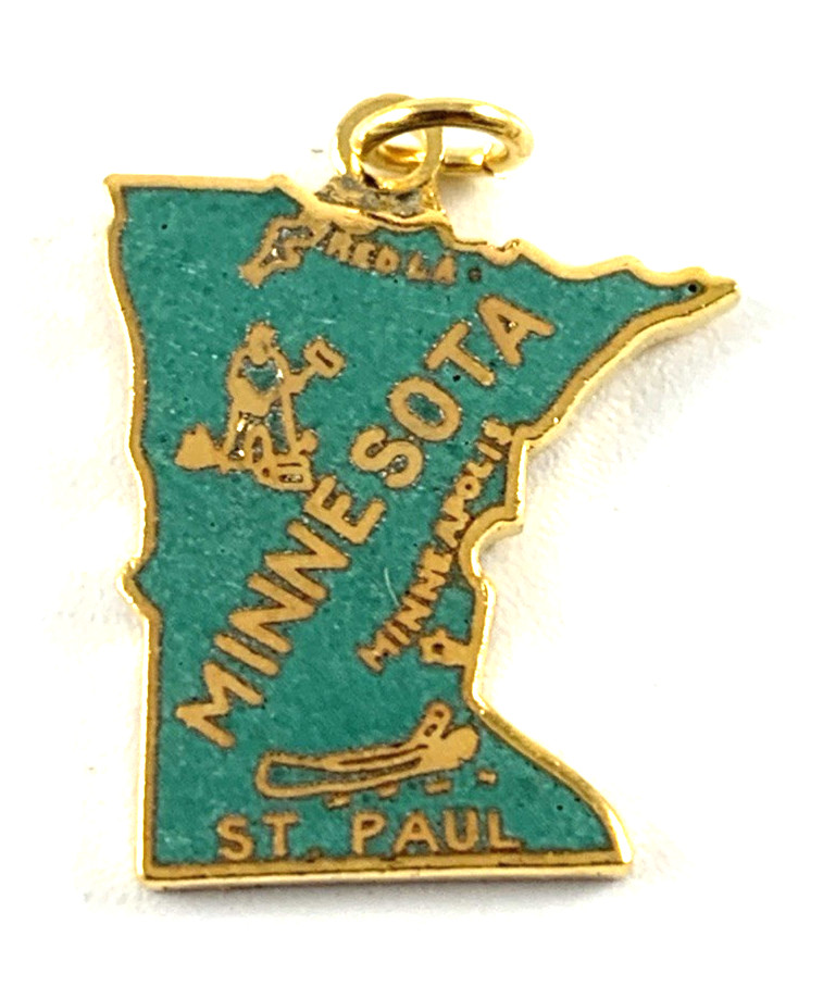 Minnesota State Charm Enamel & Gold Tone | Green | 7/16″ x 3/4″ | New Old Stock