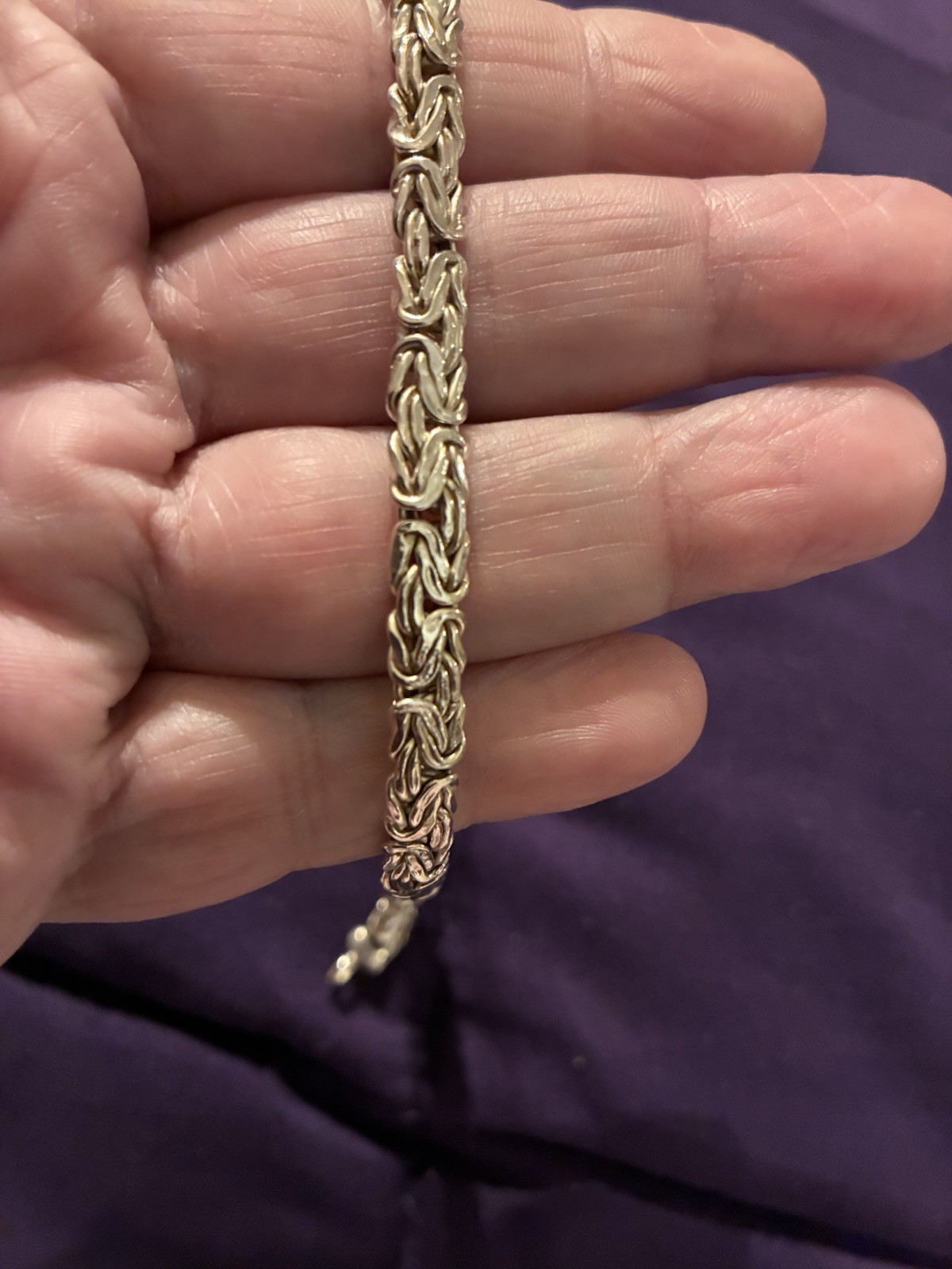 Sterling Silver Byzantine Chain Bracelet, Lobster Clasp, 8 in, Metal, No Stone
