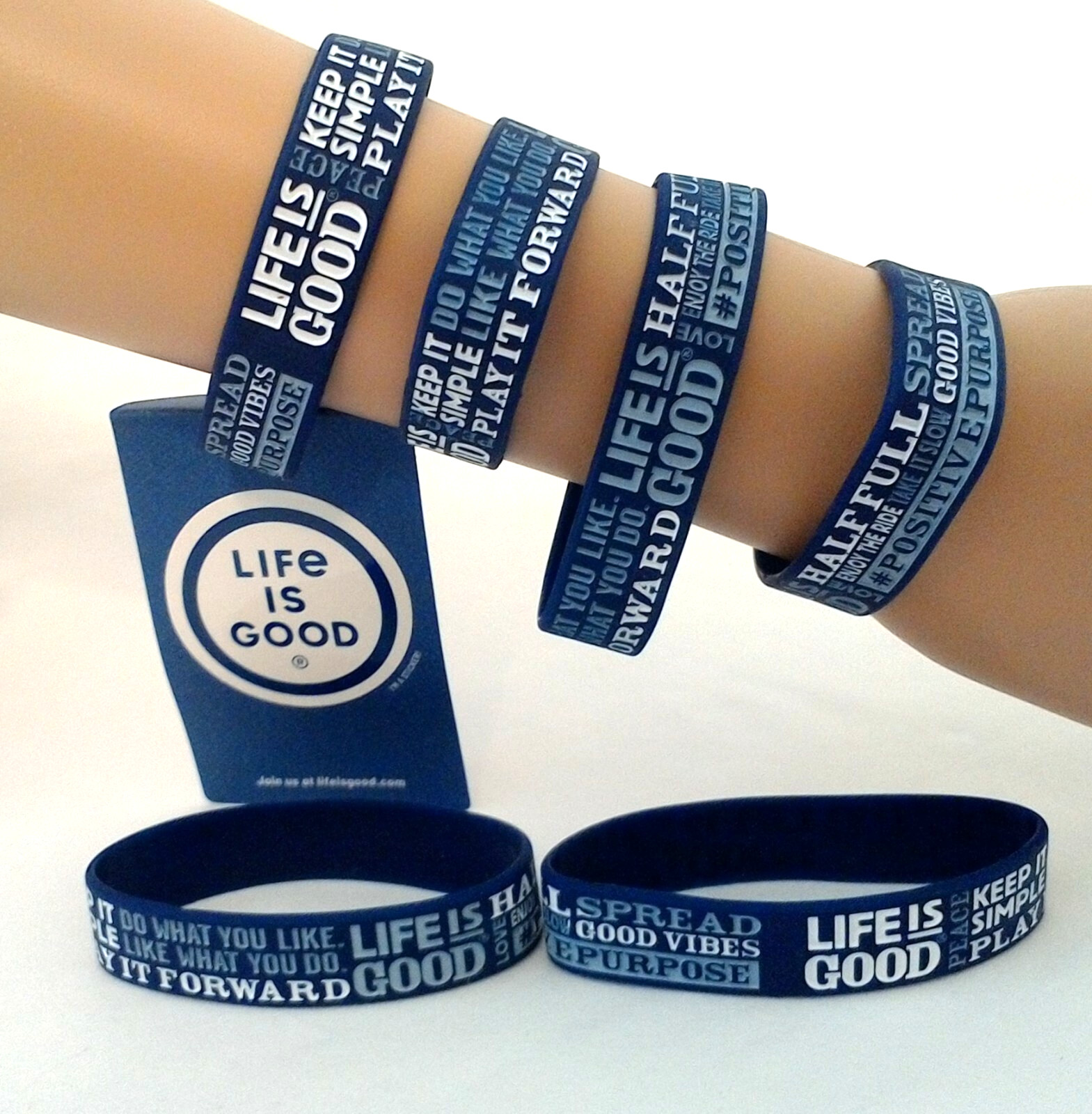 Life Is Good Silicone Wristband Rubber Bracelet Debossed Etch Motivational Blue