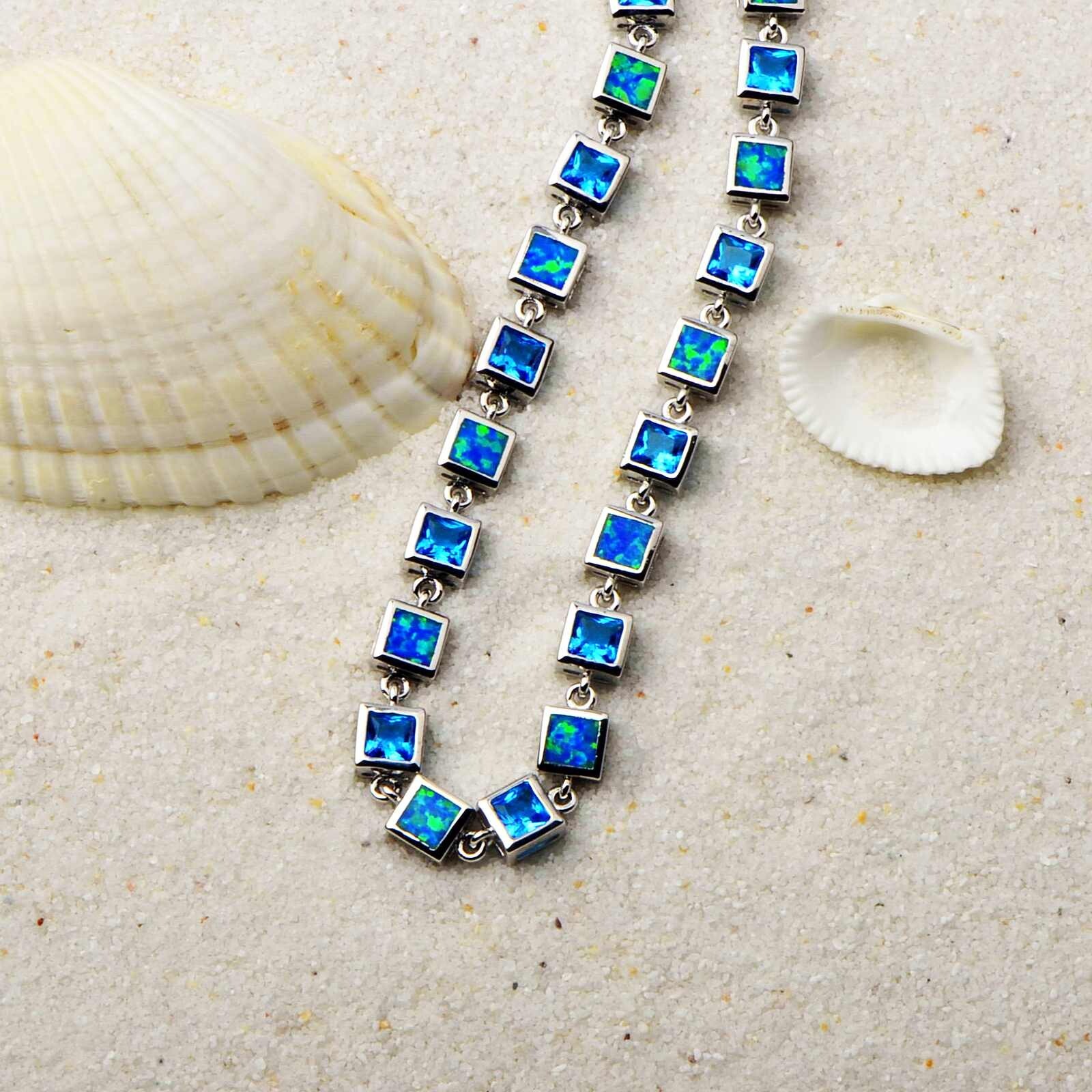 Hawaii Blue Opal Square Bracelet 925 Sterling Sliver Jewelry For Women Girls