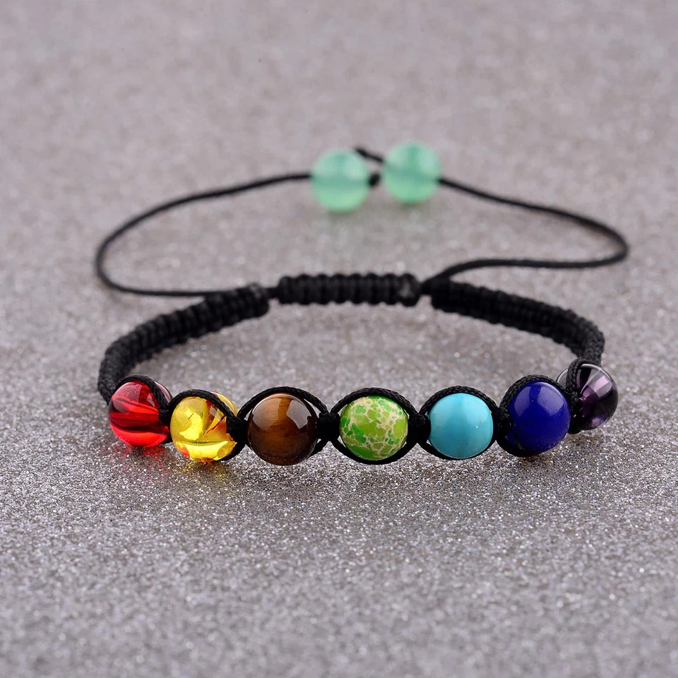 7 Chakra Healing Balance Beaded Bracelets Braided Stone Yoga Reiki Prayer Bangle