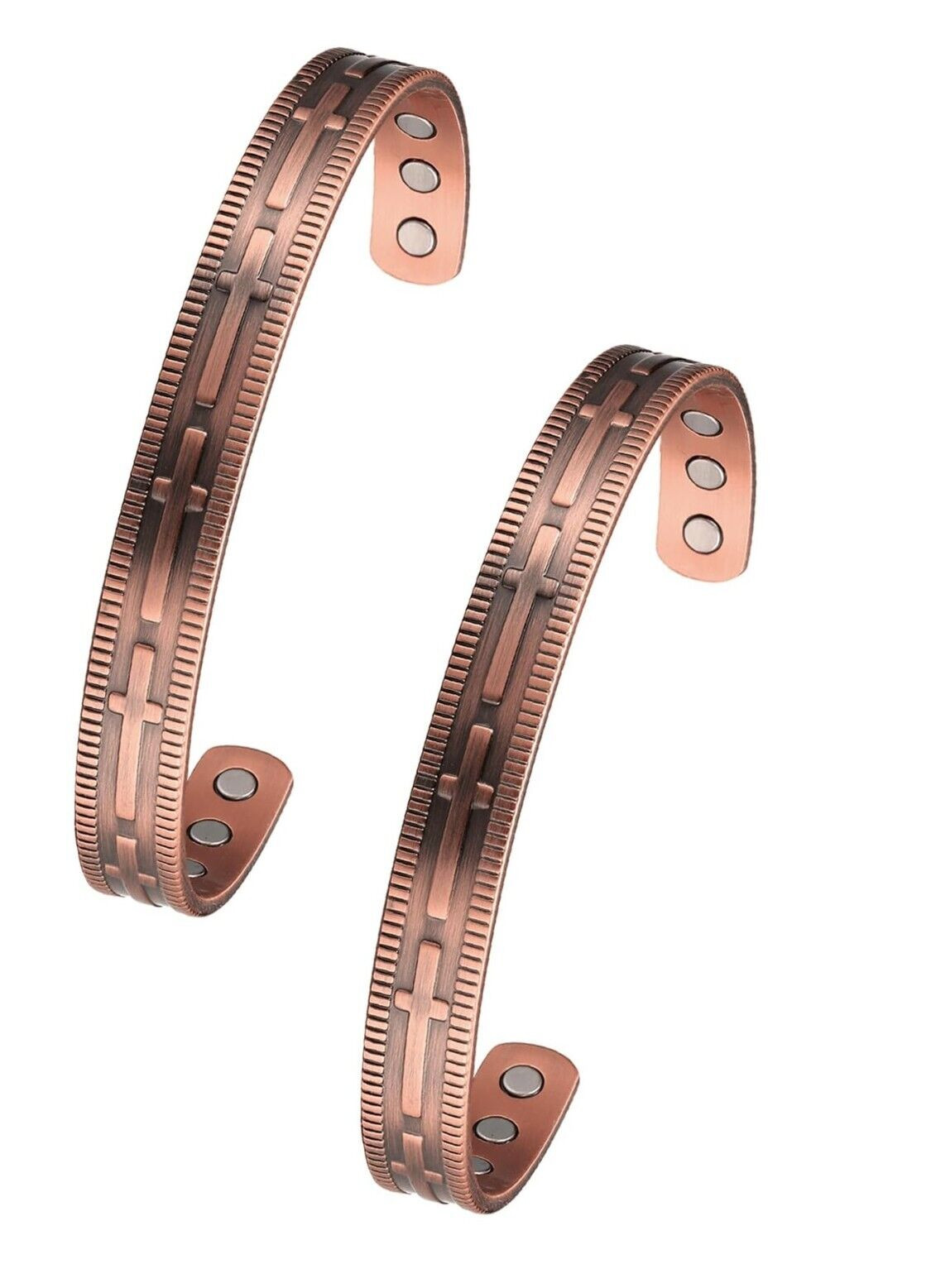 2 Pack Pure Copper Magnetic Bracelet Cross Arthritis Therapy Cuff Bangle Set