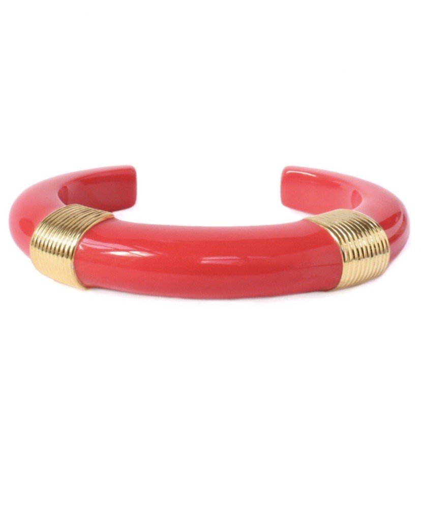 Aurelie Bidermann Katt Bangle Coral Red Gold Accents Made In France Rare NEW!