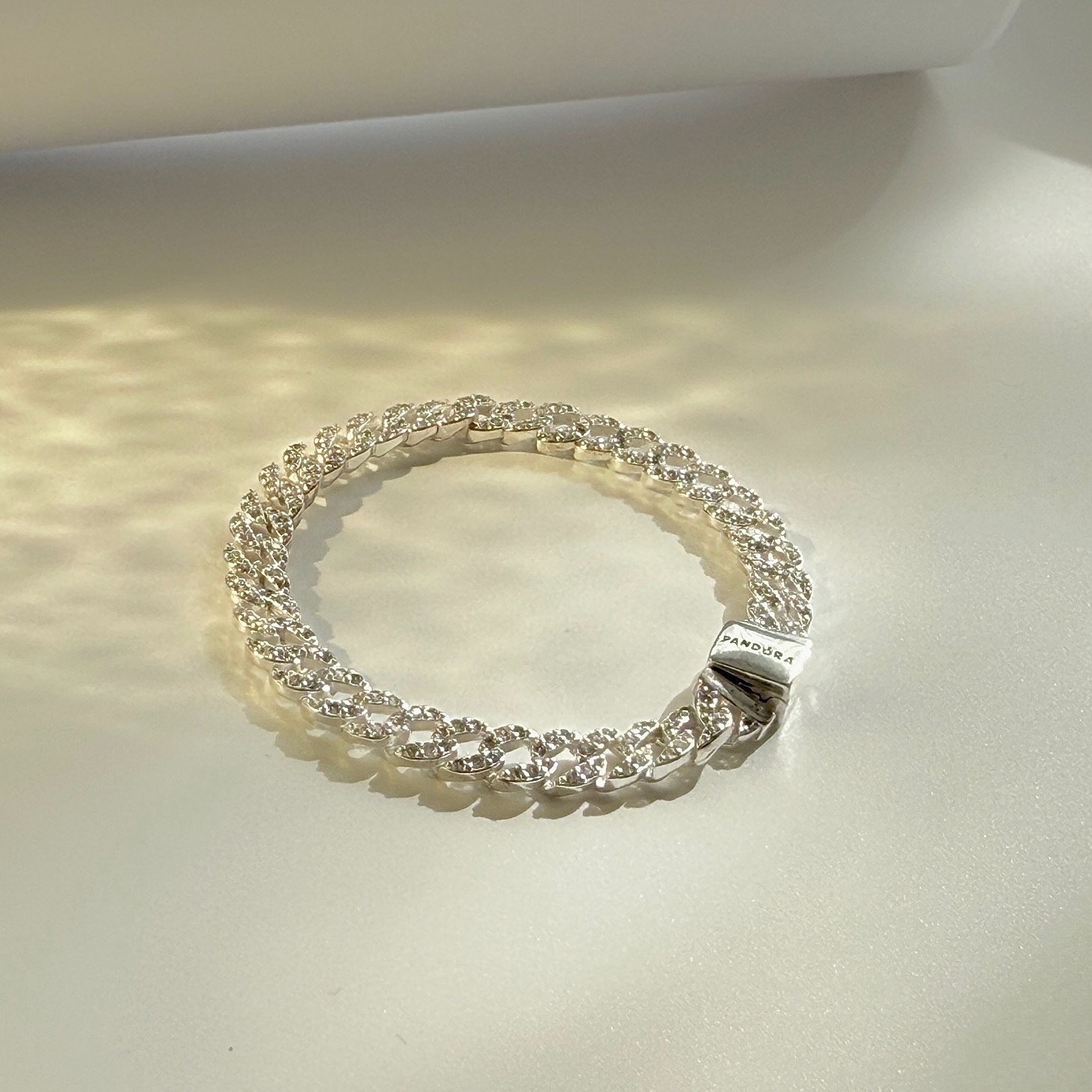 AUTHENTIC PANDORA S925 ALE TIMELESS PAVÉ CUBAN BRACELET 593008C01, 7.1 in