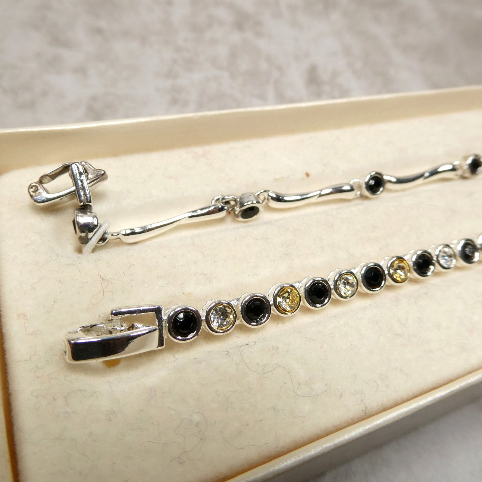 Charter Club Silver Black Metal Crystal 7″ Two-Piece Bracelet Set