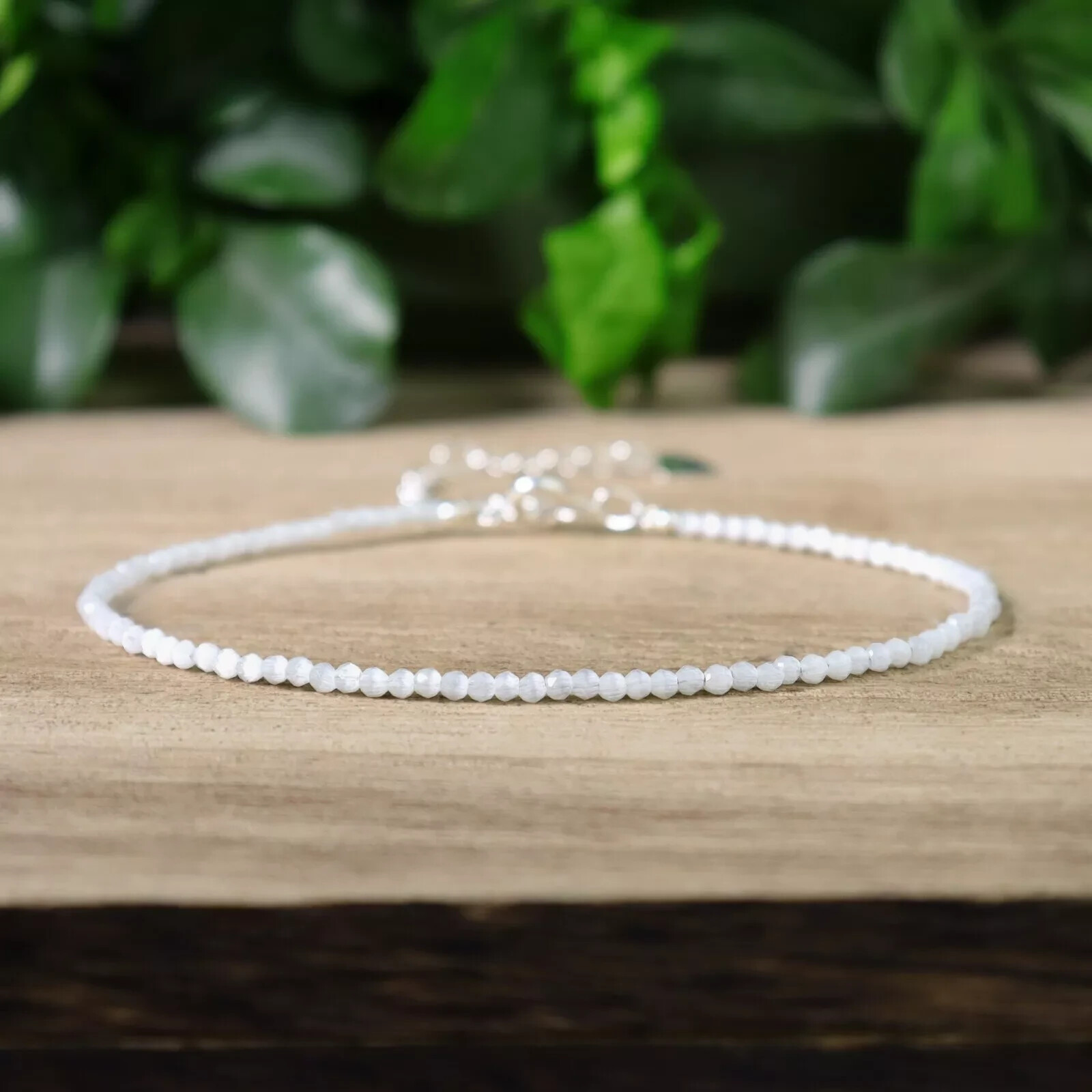2mm Faceted Selenite Beads Bracelet Tiny Minimalist Healing Reiki Chakra Jewelry