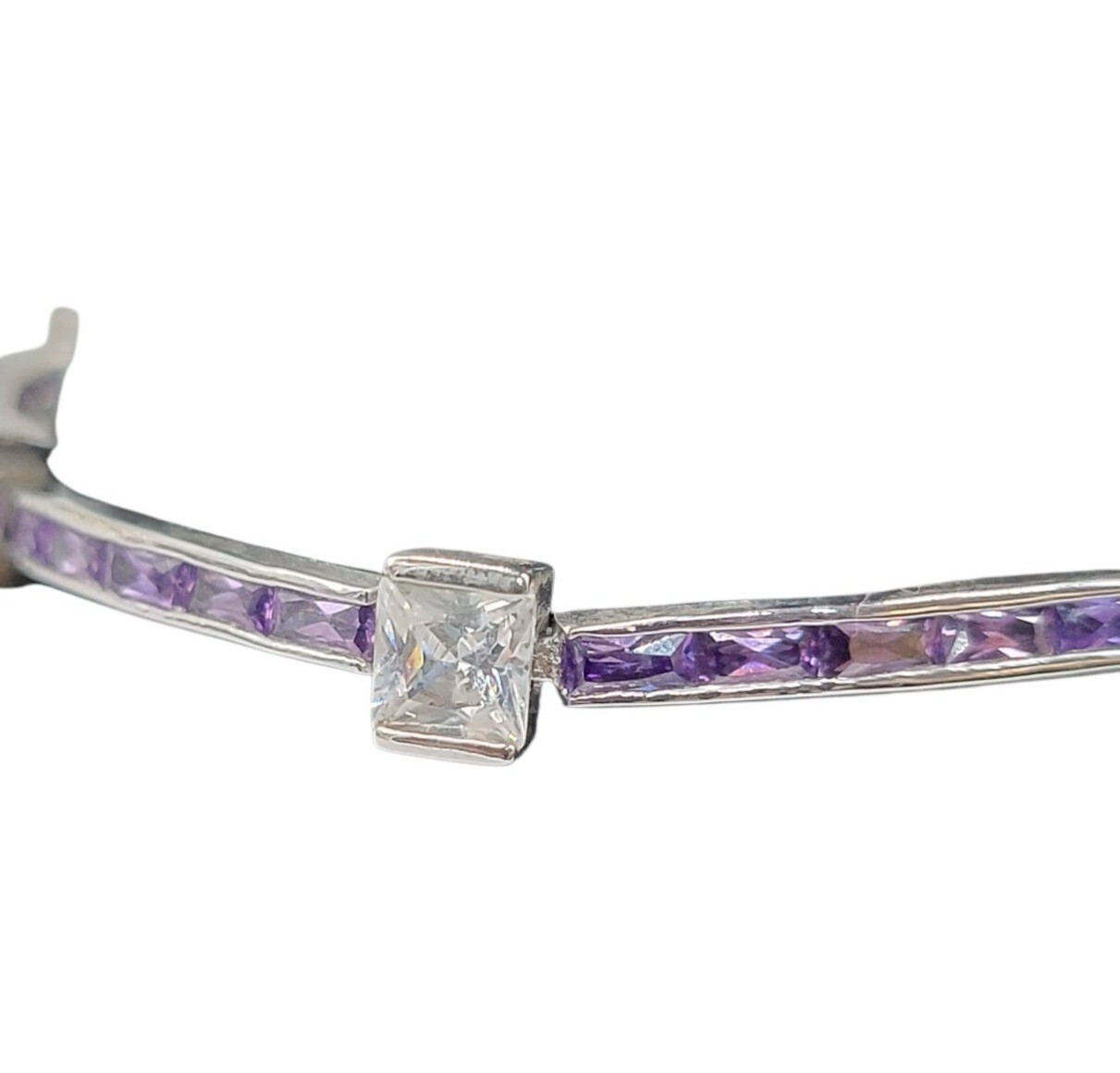 Purple & Clear Cubic Zirconia 10kgp Bracelet SZ 6.5 White Gold Plated