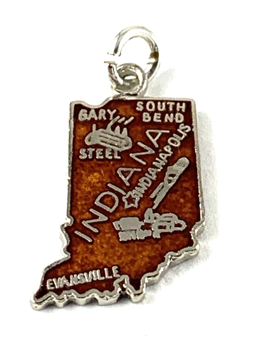 Indiana State Charm Enamel | Silver Plated | Rust | 7/8″ | New Old Stock