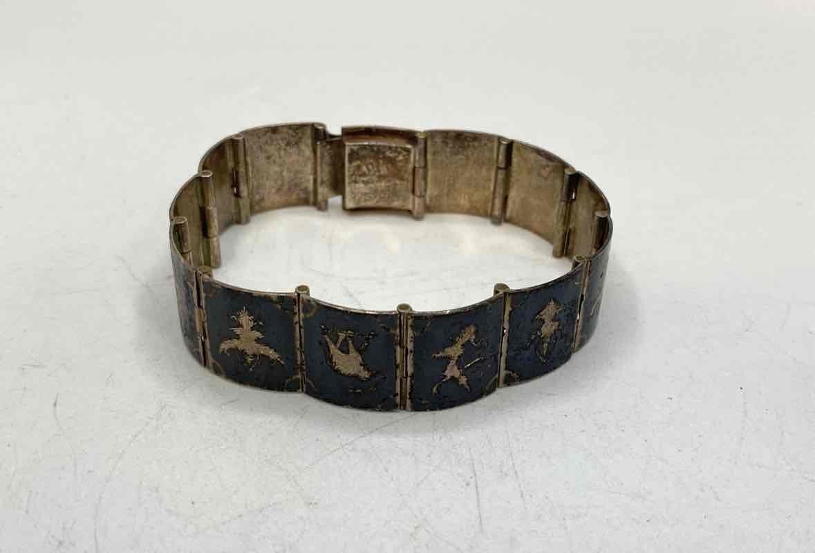 Sterling Silver Niello Siam Dancers Panel Link Bracelet 22.1g