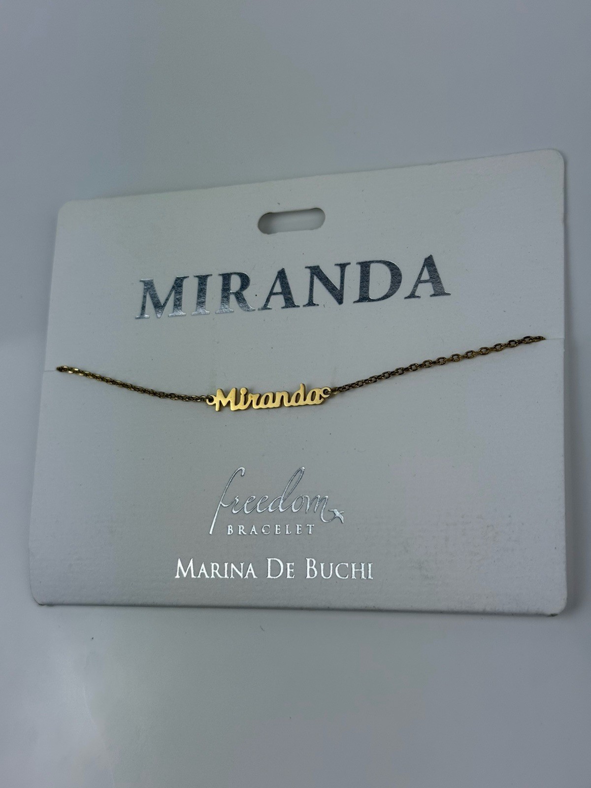 NEW Lumiela MIRANDA Personalized Name Bracelet Nickel Free Gold Tone 6-8”