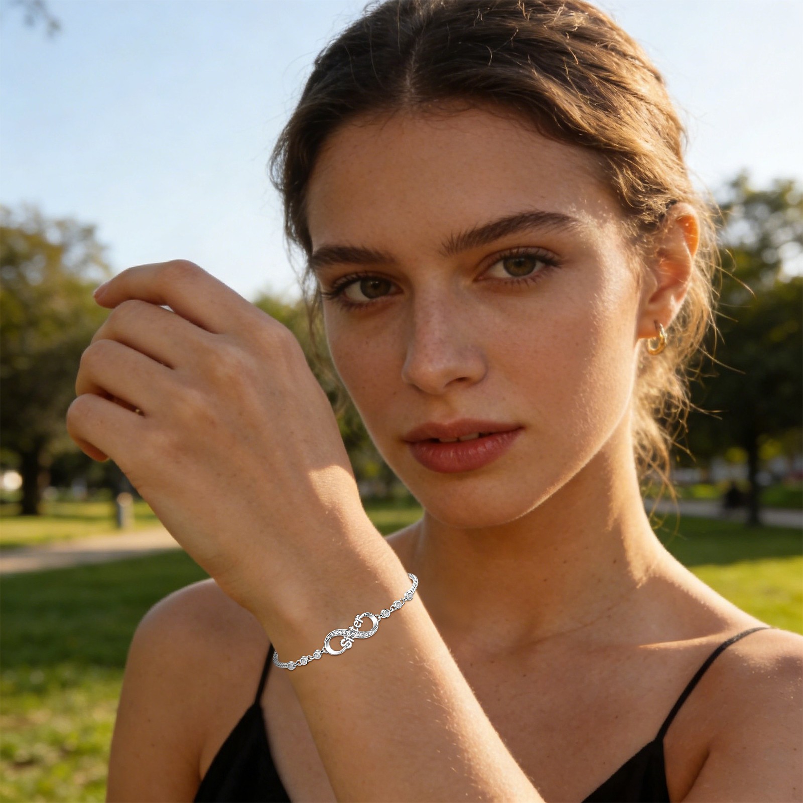 Silver-tone Infinity Love Bracelet For Women Stainless Steel CZ Chain Bring Card