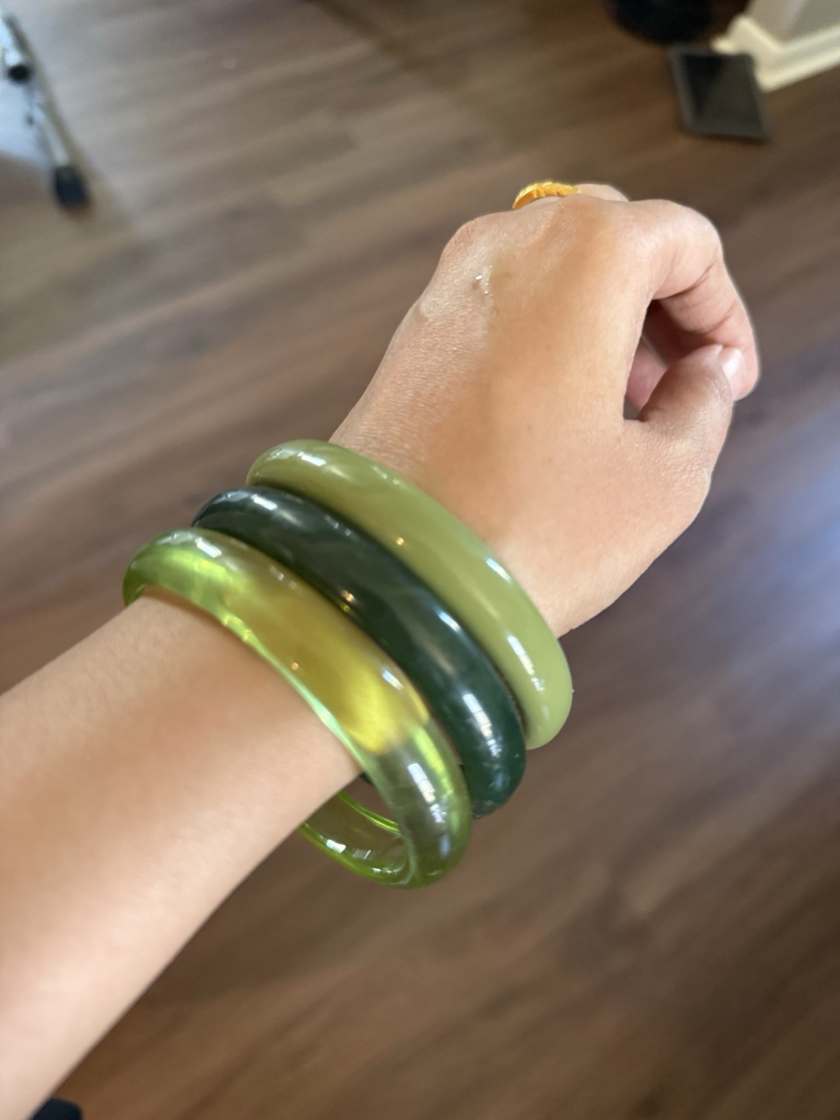 Bangle Lot 3 Green Lucite Acrylic Bracelet Set Statement Chunky Bold Big Women