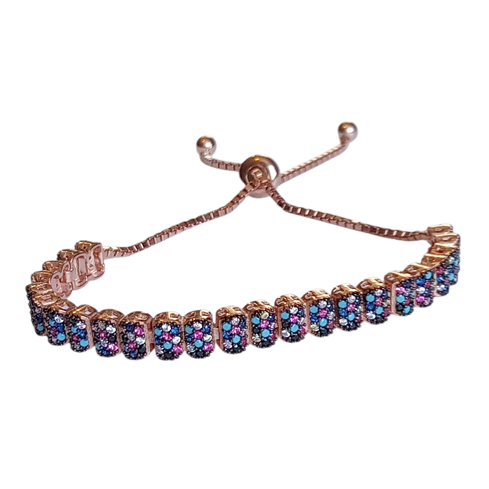 Rose 925 Sterling Silver Turkish Handmade Turquoise Topaz Adjustable Bracelet