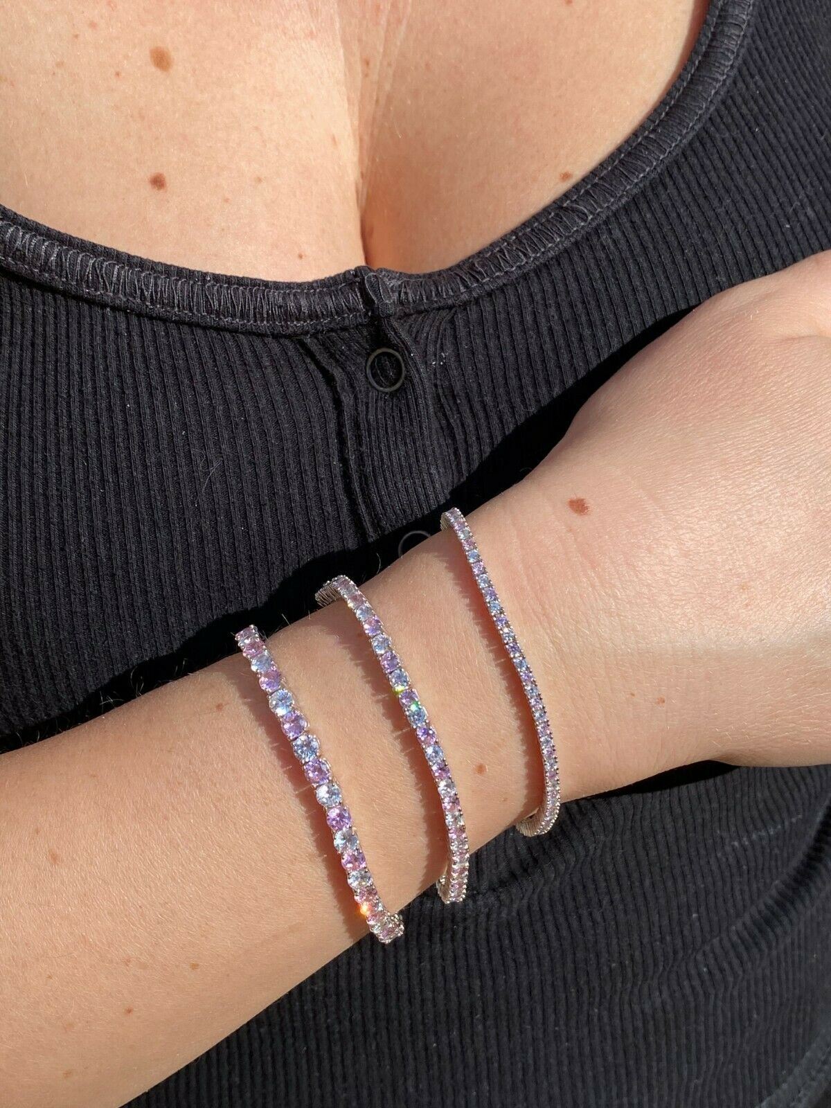 Tennis Bracelet SOLID 925 Sterling Silver Single Row Hip Hop CZ Pink Stone