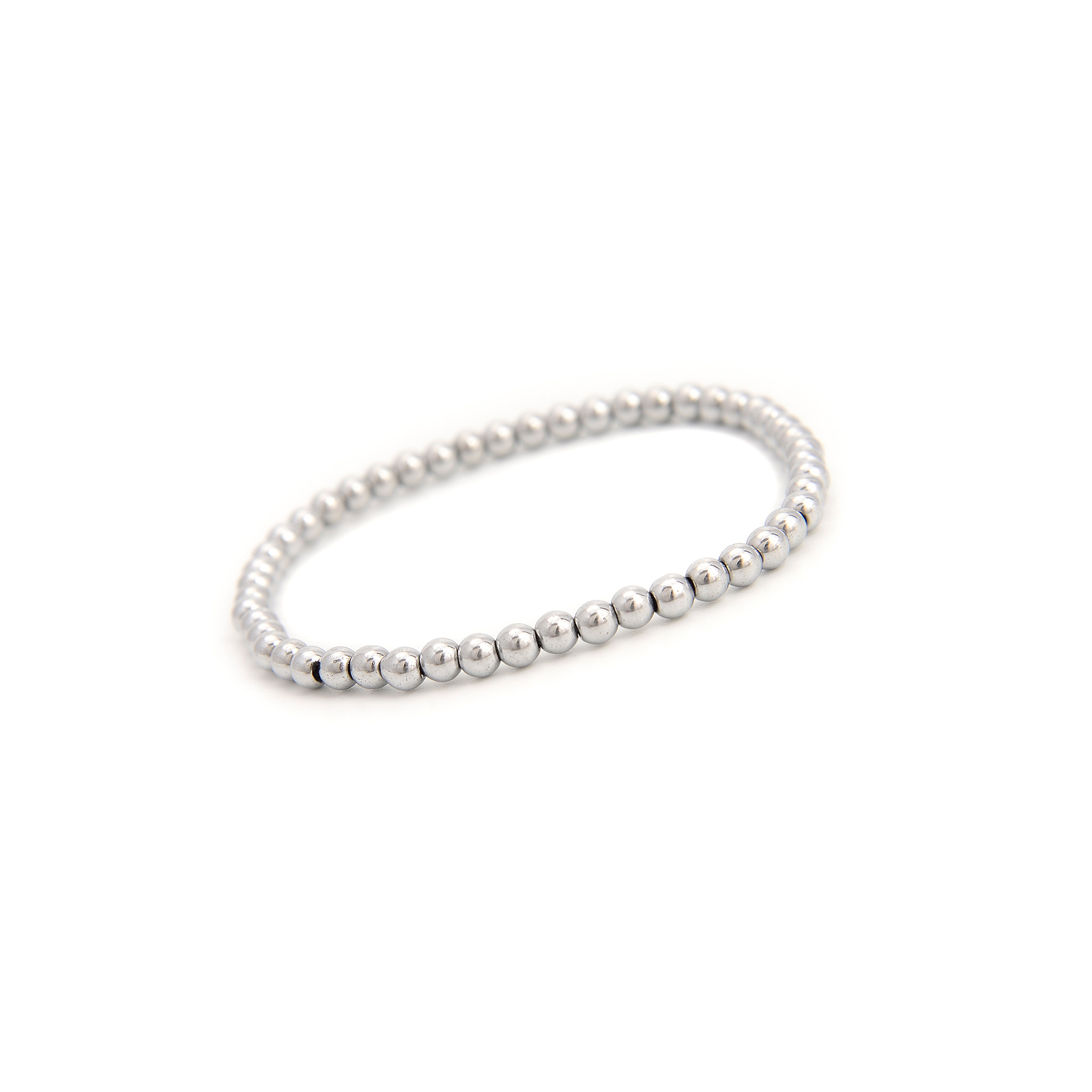 Silver Plated Hematite Smooth Round Beaded Bracelet 4mm 7.5” Length 3 PCS/ Set