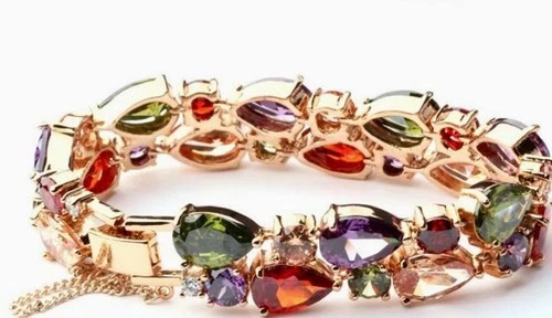 18k Gold Filled Multicolor Gemstone Tennis Bracelet Elegant Women Jewelry Gift