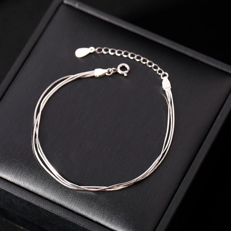 S925 Silver Three Layer Snake Chain Bracelets For Women Fashion Simple Adjustabl