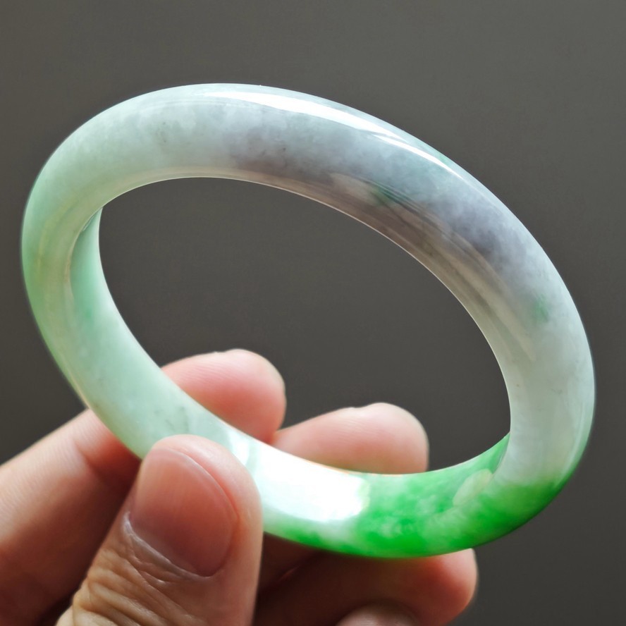 56mm Natural Burma Green Purple Jadeite Jade Bracelet Emerald Jade Bangle 4082