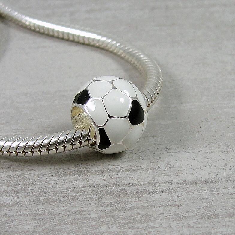 Soccer Ball Bracelet Charm – Silver Plated Large Hole Bead for European Bracelet