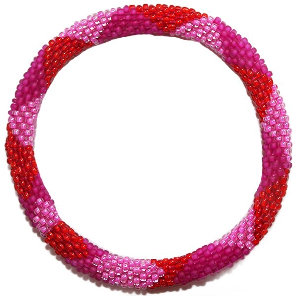 Aid Through Trade Roll-On® Bracelet Red Fuchsia Pink Diamonds Glass Beads Nepal