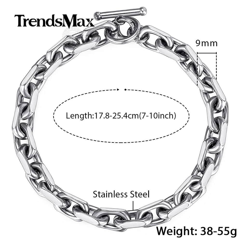 9mm 7-9″ Silver Stainless Steel Cable Link Bracelet Men Boys Chain TOGGLE Clasp