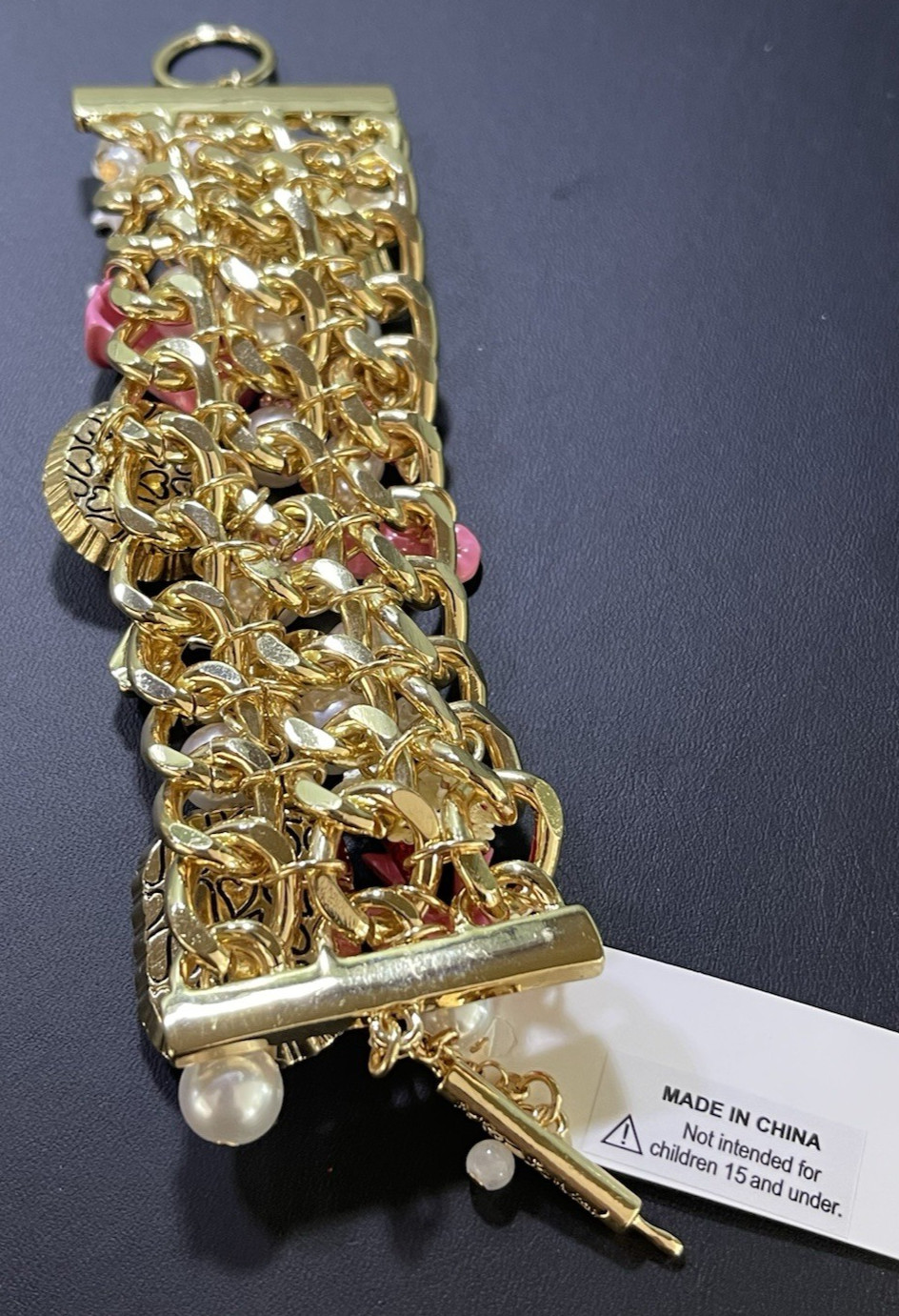 Gorgeous Betsey Johnson Baking Cluster Toggle Bracelet Gold Tone Faux Pearls NEW