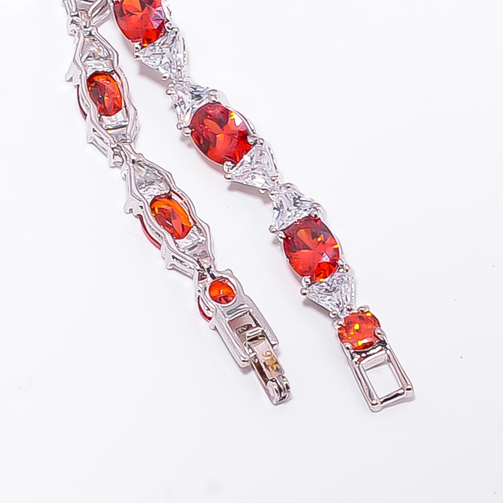 Red Garnet, CZ 925 Sterling Silver Adjustable Bracelet 7-8″ B13385