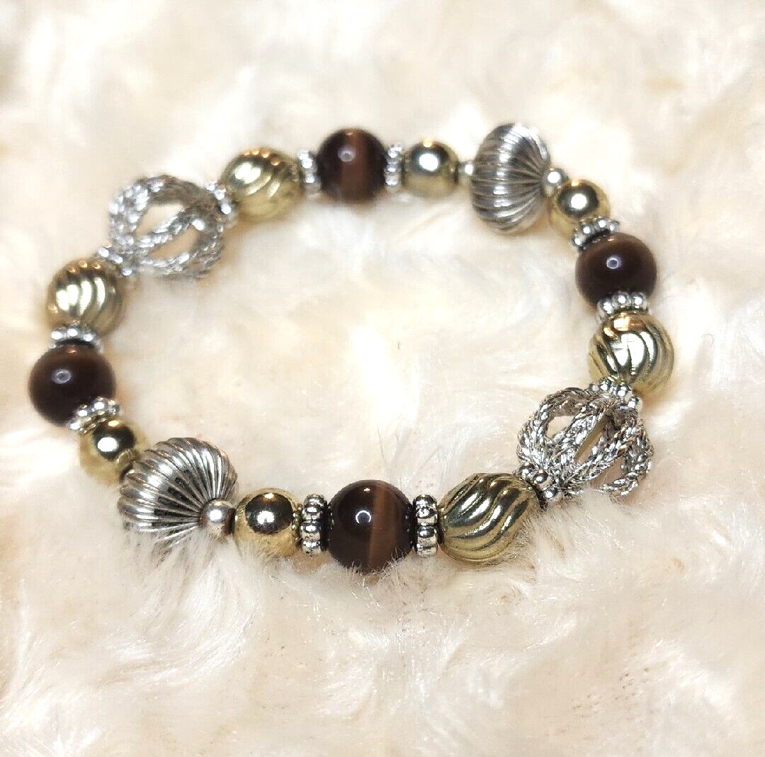 Brown Glass Beaded Stretch Bracelet