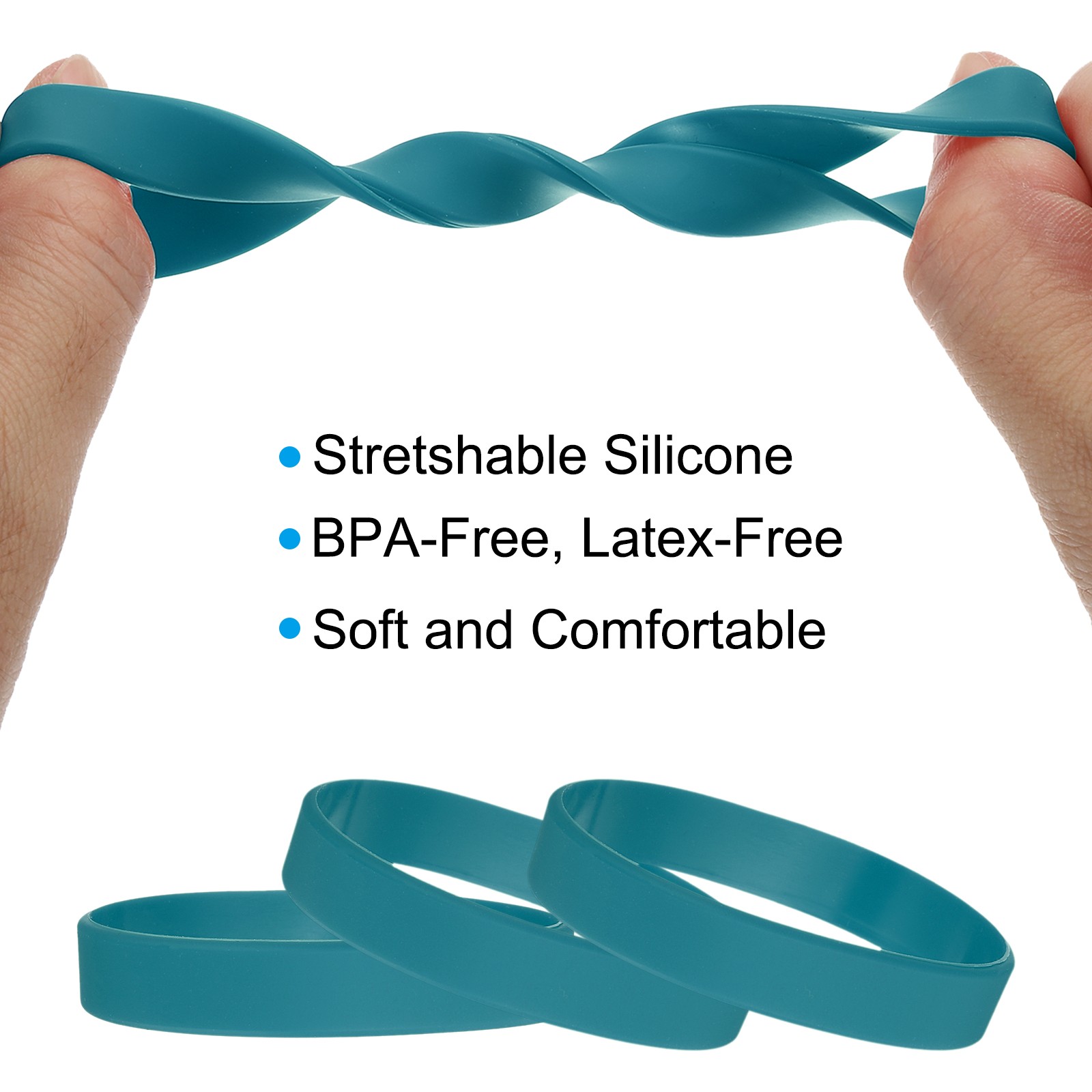 12Pcs Silicone Rubber Bracelet Solid Wristband Color Blank Rubber Band Cyan