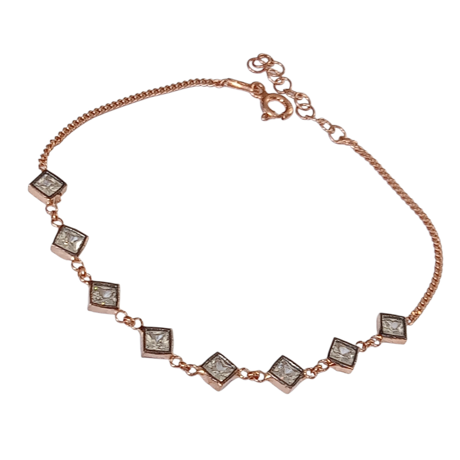 Rose Gold 925 Sterling Silver Turkish Handmade White Topaz Bracelet