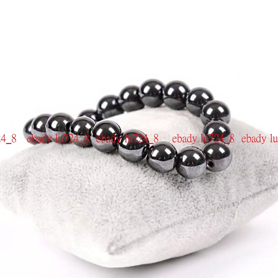 Natural Beautiful 6/8/10mm Black Hematite Gemstone Round Beads Bracelet 7.5″