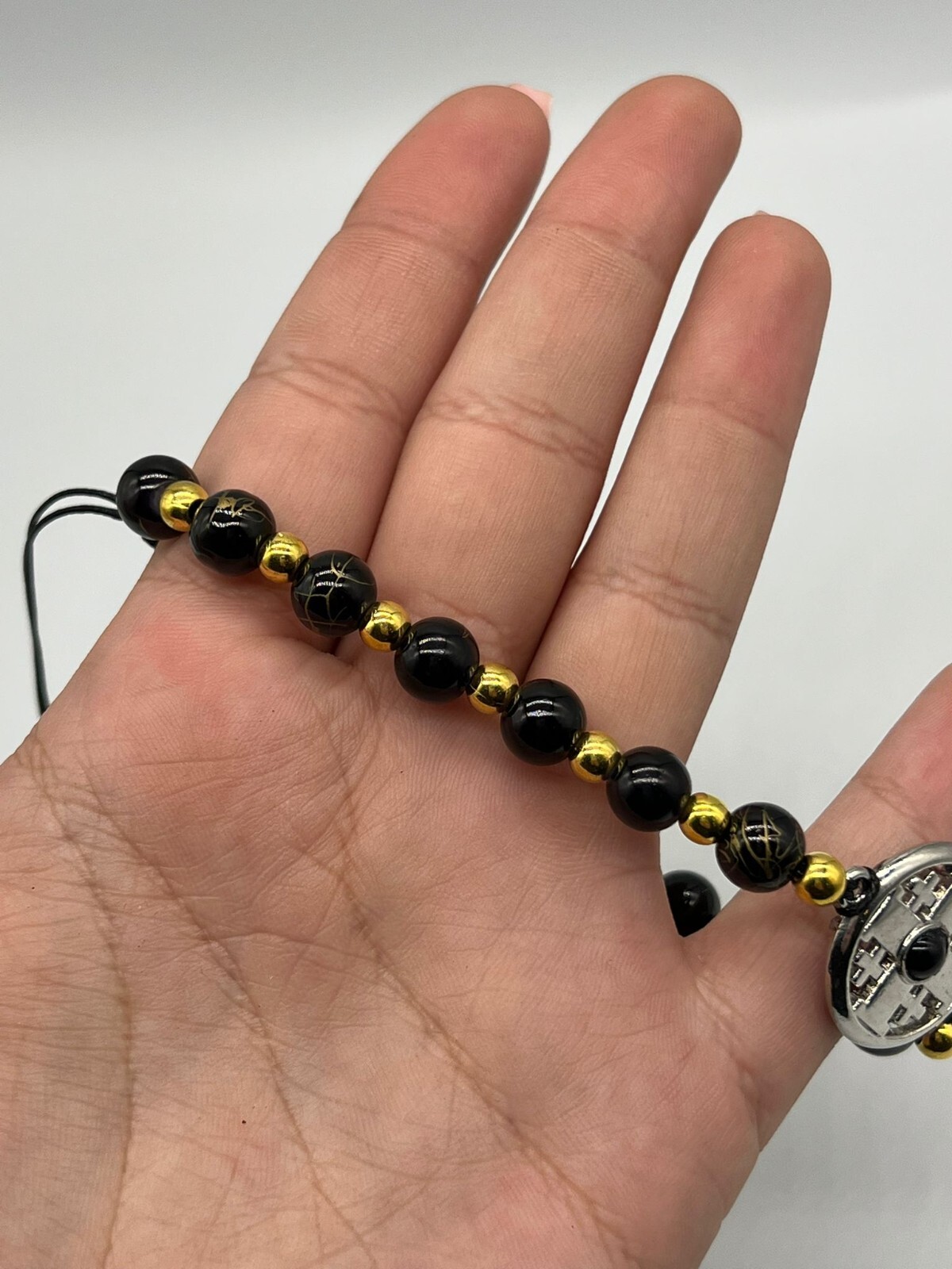 Jerusalem Cross Black Beads Bracelet Catholicism Brass Plated