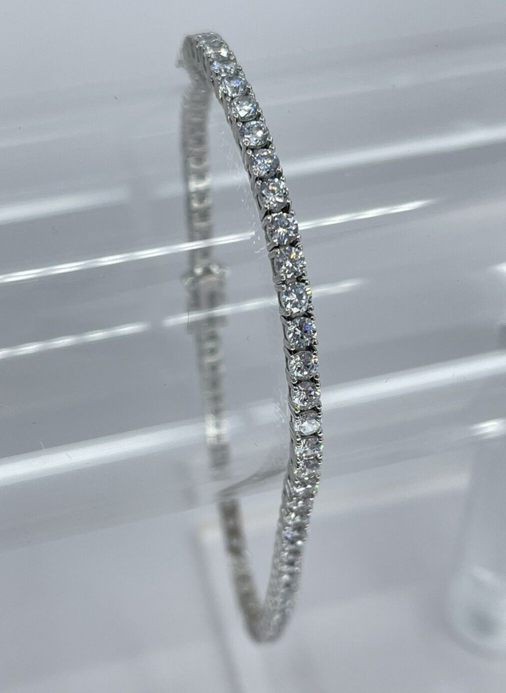 Tennis Bracelet 3mm Cubic Zirconia CZ white colorless silver tone 9″