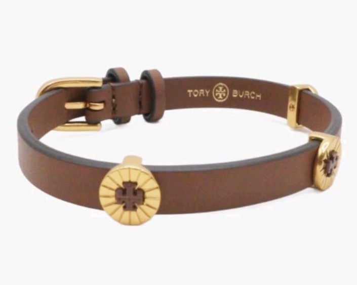 Tory Burch- Britten Enamel Single Strap Leather Bracelet brown