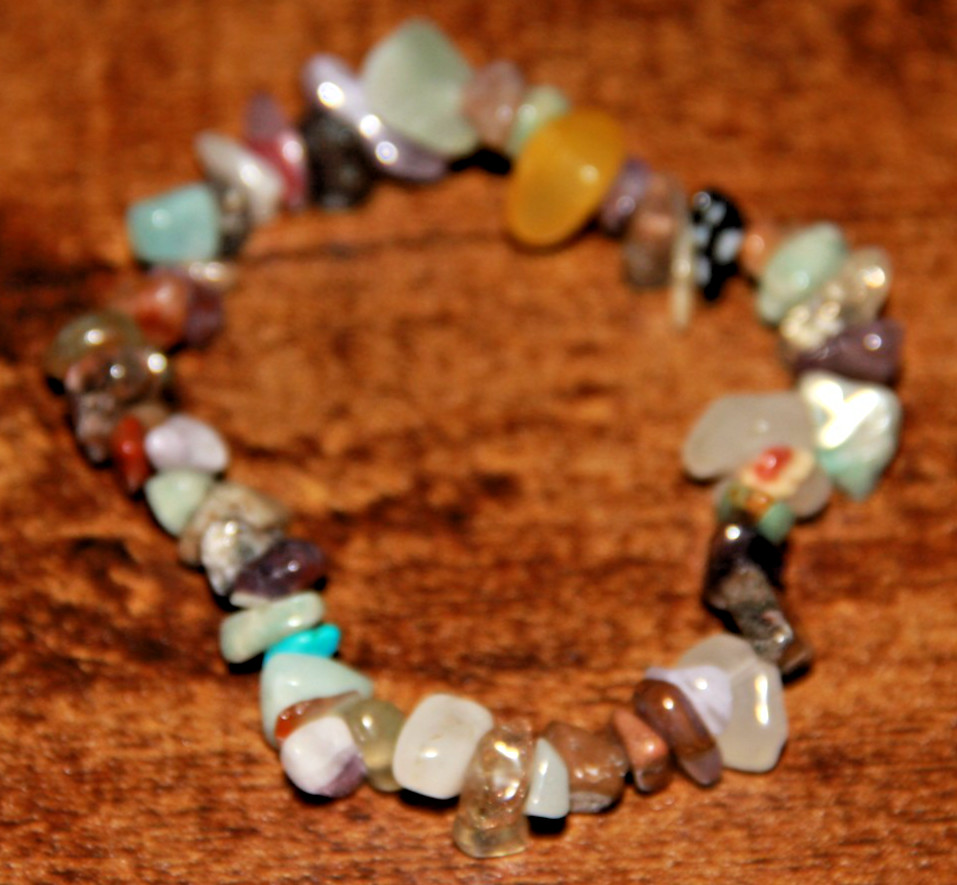 Mixed Gemstone Chip Bead Stretch Bracelet Tumbled Polished Stones Multicolor New