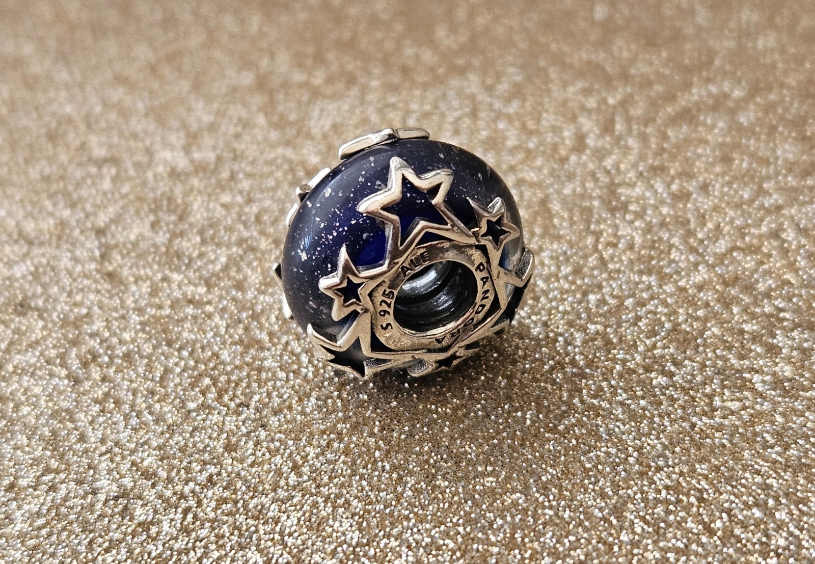 Authentic Pandora Silver Galaxy Blue Stars Murano Charm
