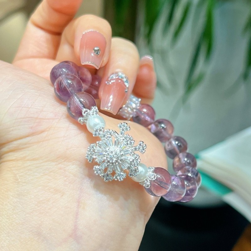 10mm Natural Amethyst Snowflake Handmade Bracelet