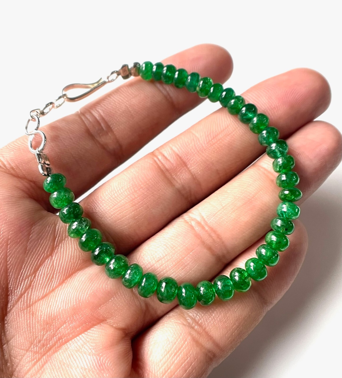 AAA- Quality Natural Emerald Smooth Rondelle shape Beads Gemstone Bracelet