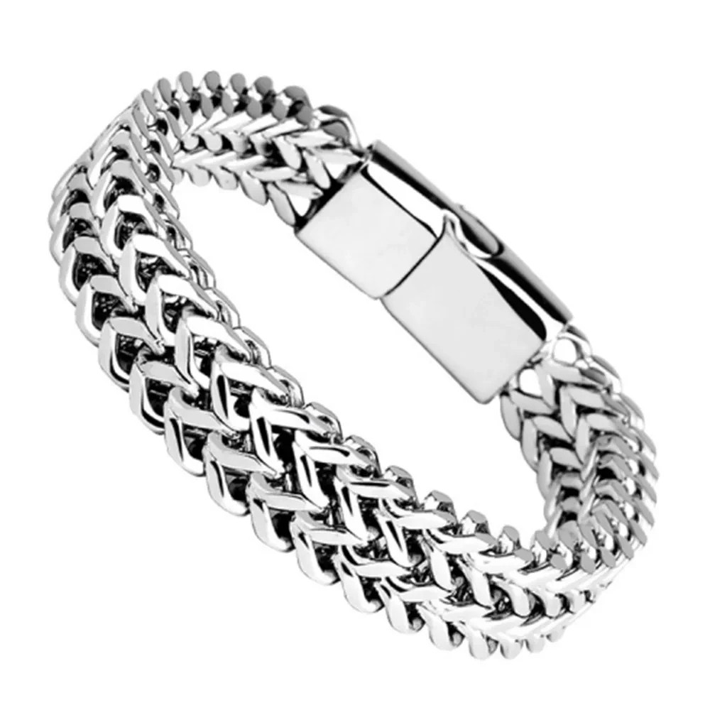 Stainless Steel Braided Double Row Magnetic Bracelet Fish Scale Clasp Unisex