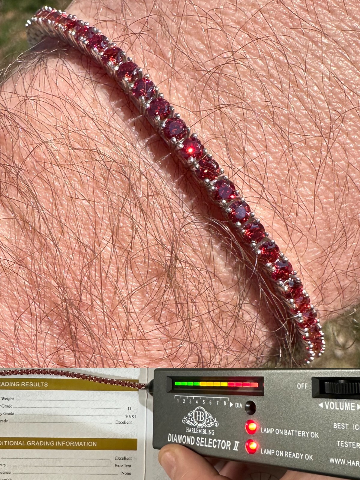 Real Iced Ruby Red MOISSANITE 3mm Tennis Bracelet 925 Silver Passes Tester