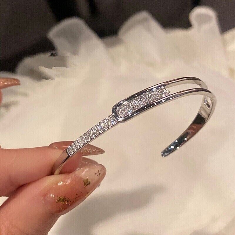 4Ct Round Cut Simulated Diamond Disconnect Bangle Bracelet 14K White Gold Plated