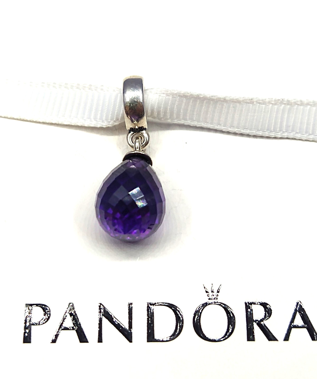 Authentic Pandora Bracelet Charm 791602 CPE Faceted Glass Drop Deep Purple