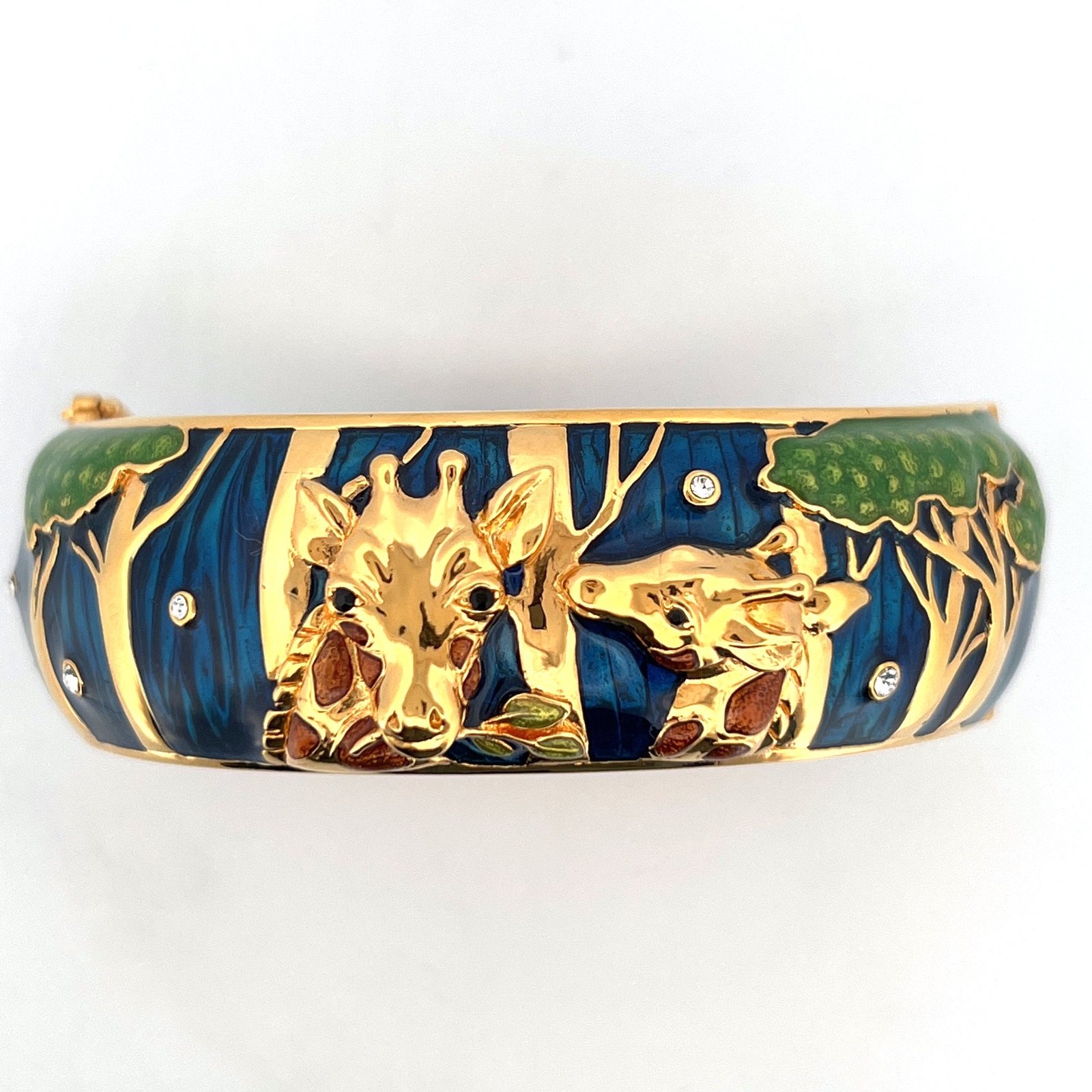 Out of Africa Giraffe Cuff Bangle Gold Plated Metal Alloy Set Enamel & Crystals