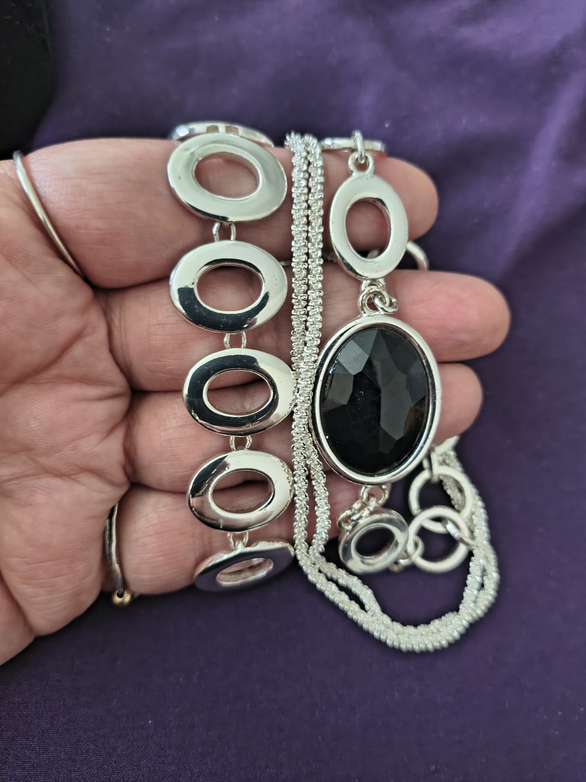 3 Silver Tone Mixed Bracelet Lot. Estate Find. All Wearable