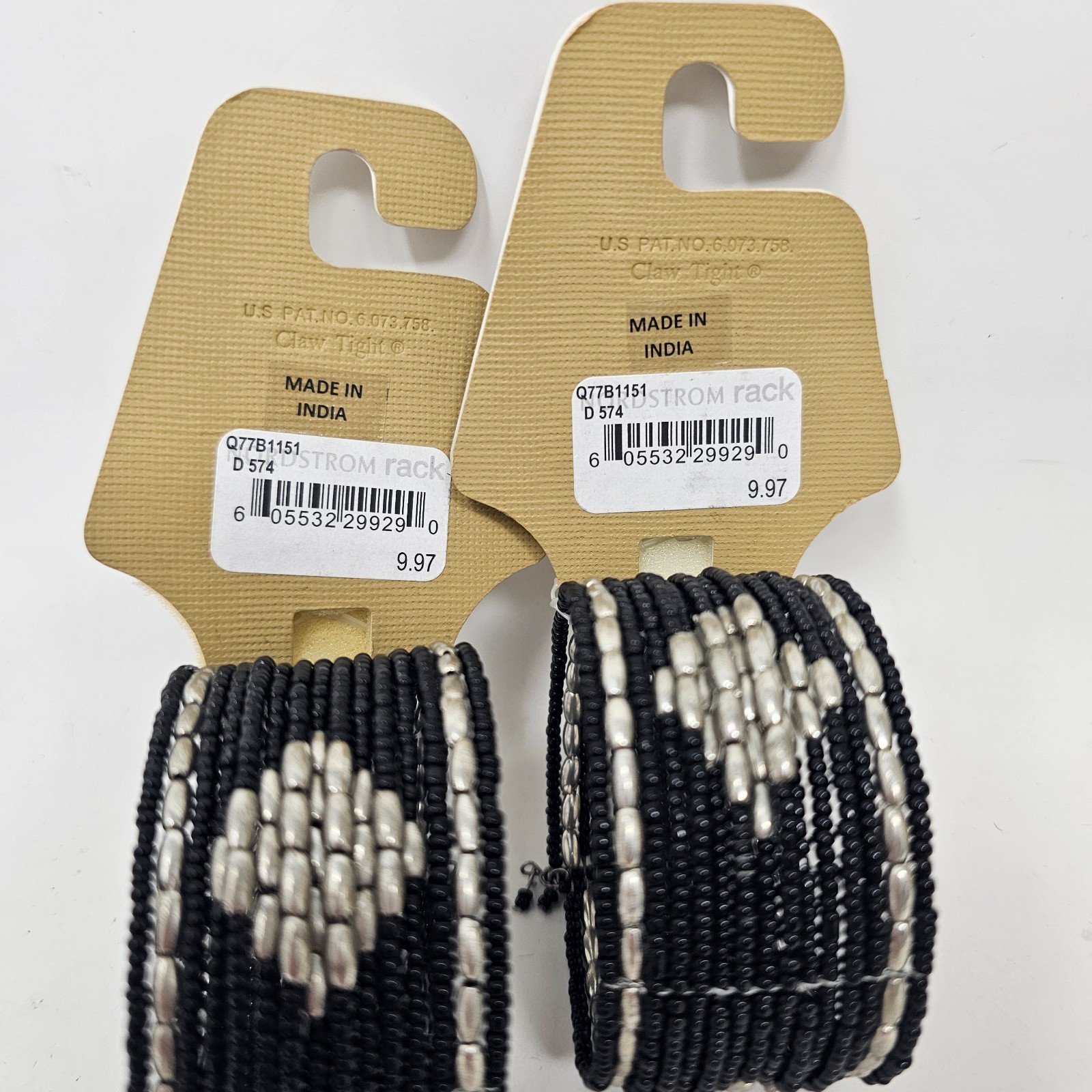 2pc Set 15-Strand Black Beaded Bracelets Bohemian Fashion Boho Tribal Wide Cuffs