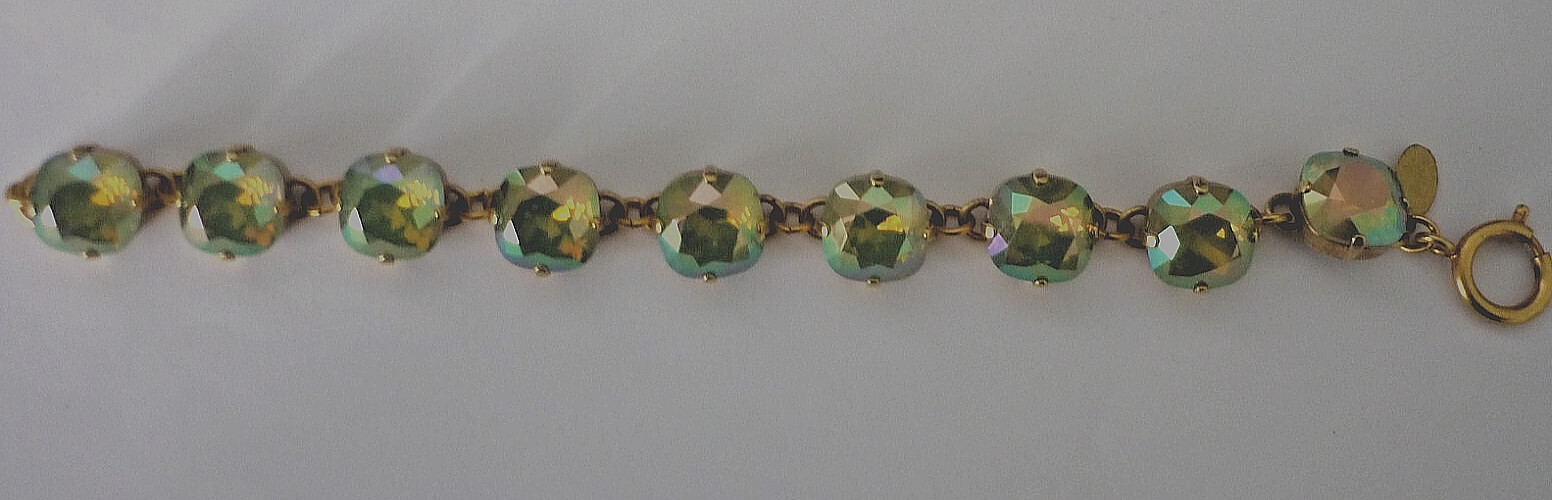 Catherine Popescu France Gold Tone Metal Lime Green Crystal Claw Set Bracelet