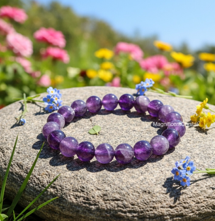 AAA+ Natural Amethyst Beaded Stretch Bracelet Purple Crystal Spiritual Jewelry