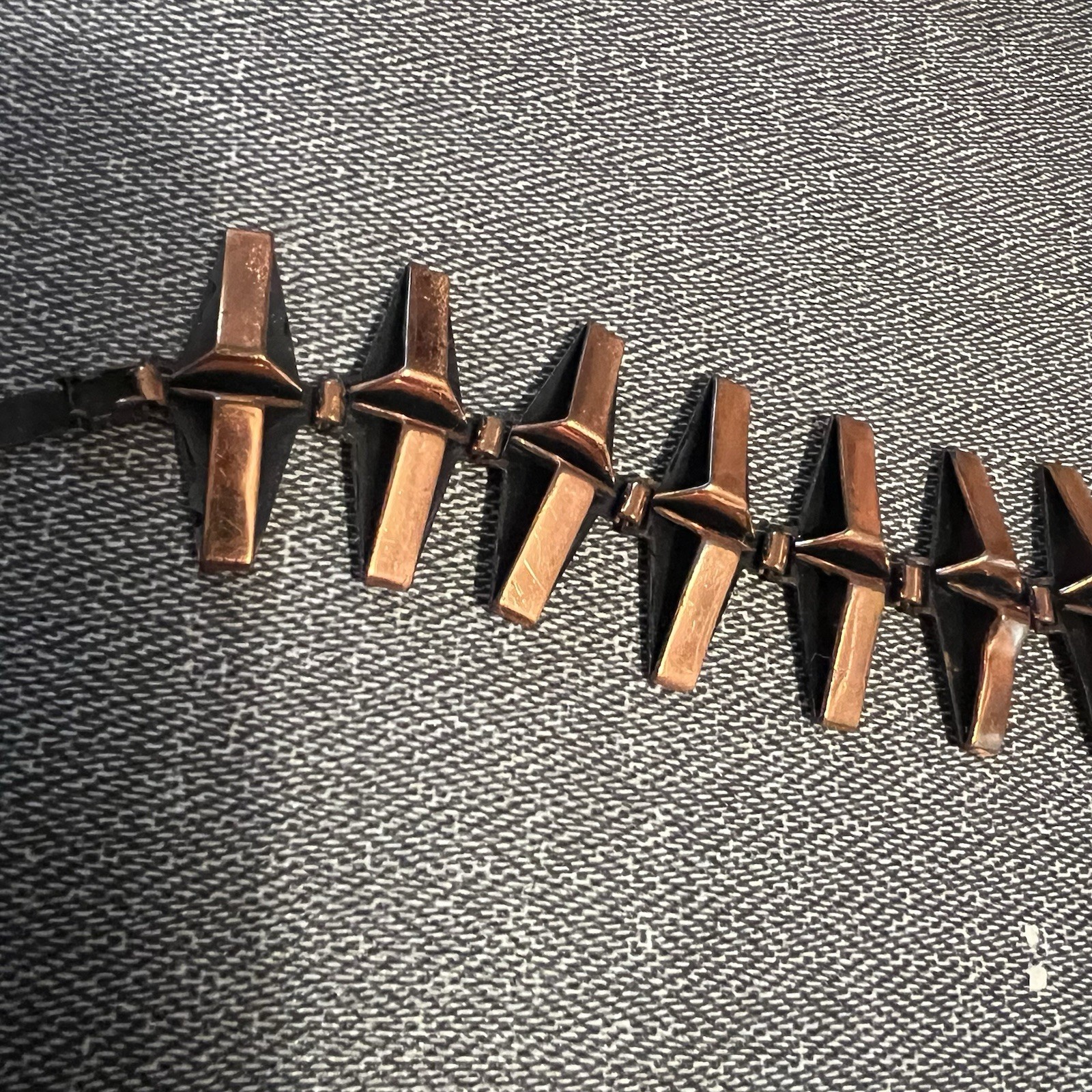 Renoir Matisse MCM Copper Bracelet 7″ Mid century modern black Geometric wide